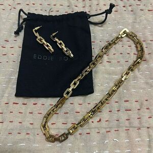 Eddie Borgo Chunky Chain Necklace & matching Chain Earrings with storage pouch